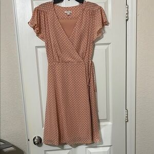 Eva Mendes for New York & Company Orange Pink Midi Wrap Dress